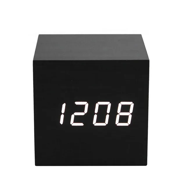 ThreeH Sveglia LED Legno Cubo Black White con 3 Allarmi