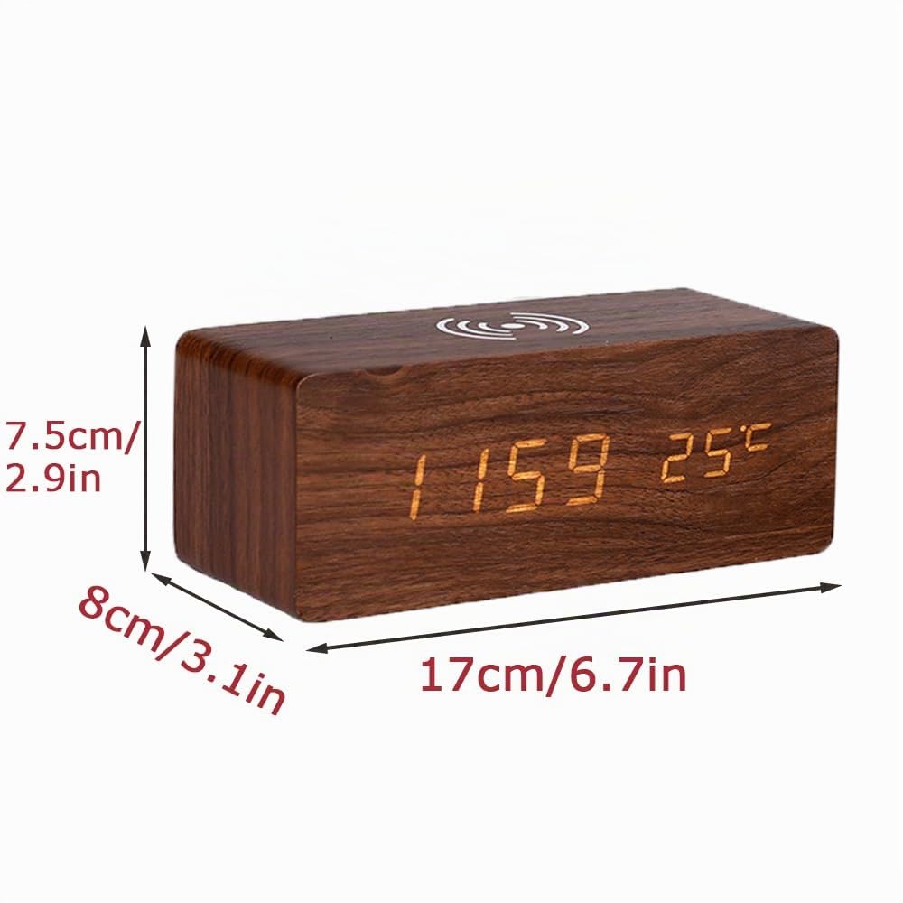 ThreeH Sveglia Legno con Ricarica Wireless Display LED