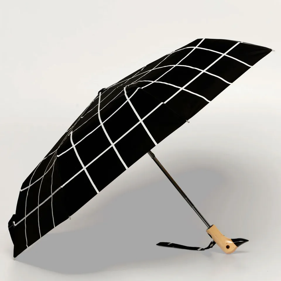 Original Duckhead Black Grid ombrello compatto antipioggia riciclato