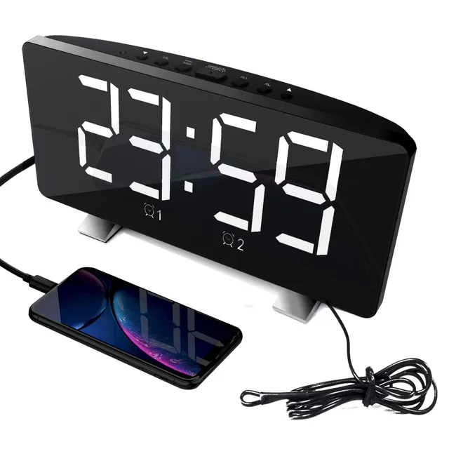 ThreeH radiosveglia digitale LED bianca con USB e FM