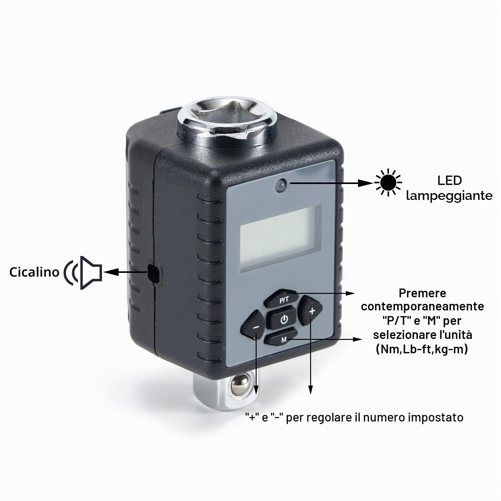 ThreeH Adattatore Dinamometrico Digitale 1/4 30Nm con Buzzer