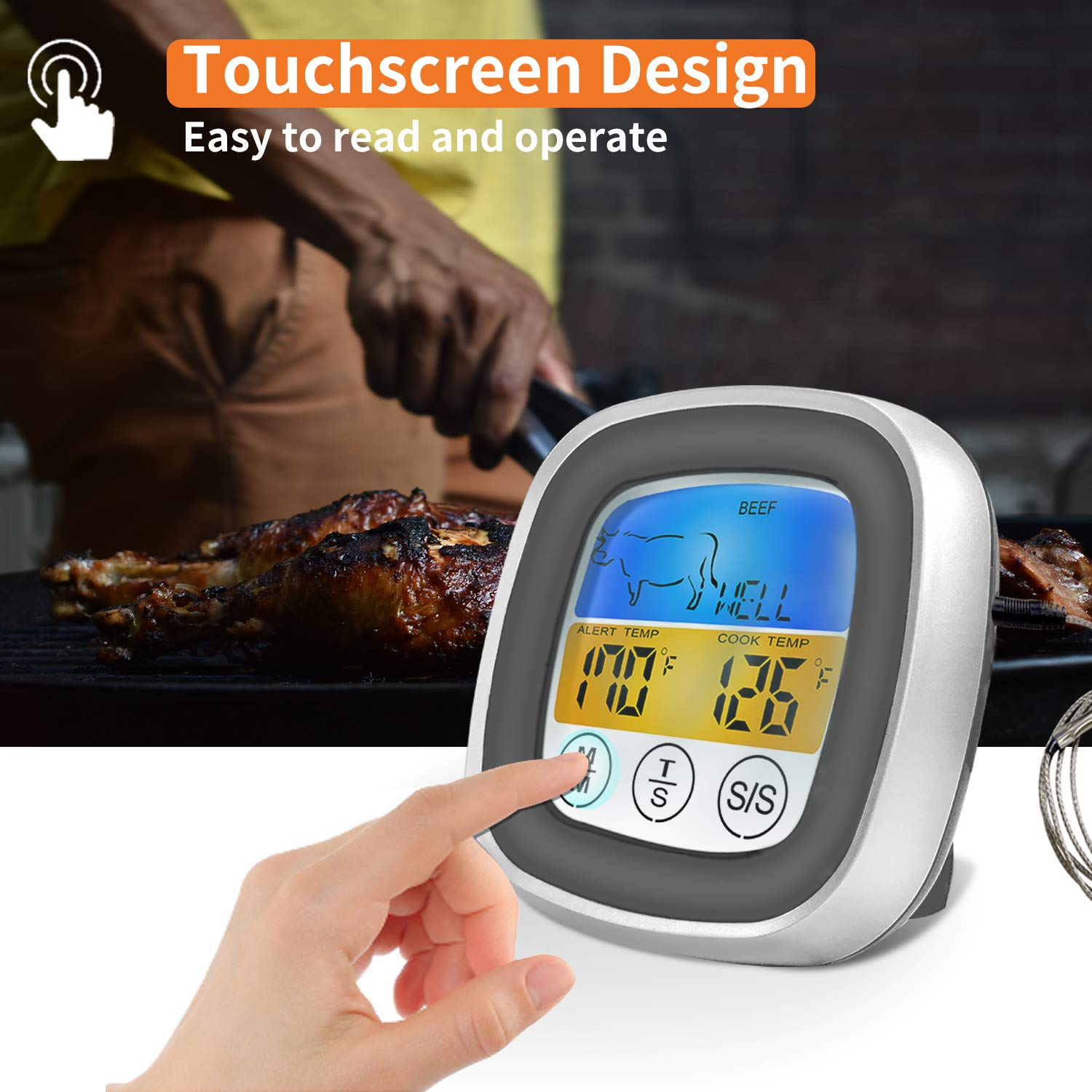 ThreeH Termometro Cucina Digitale Grigio Impermeabile