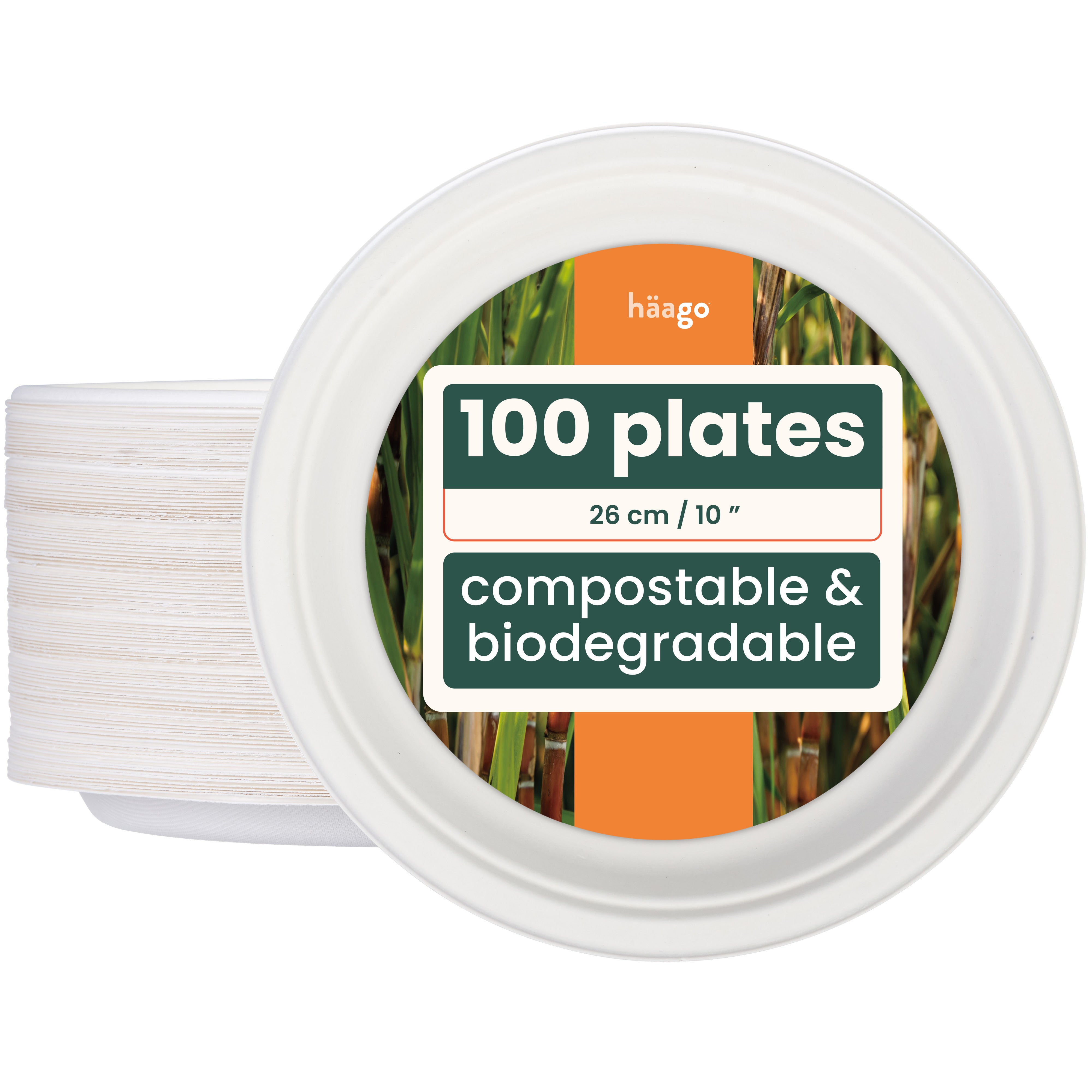 Haago Sugarcane Plates piatti bianchi 26cm 100 pezzi rotondi