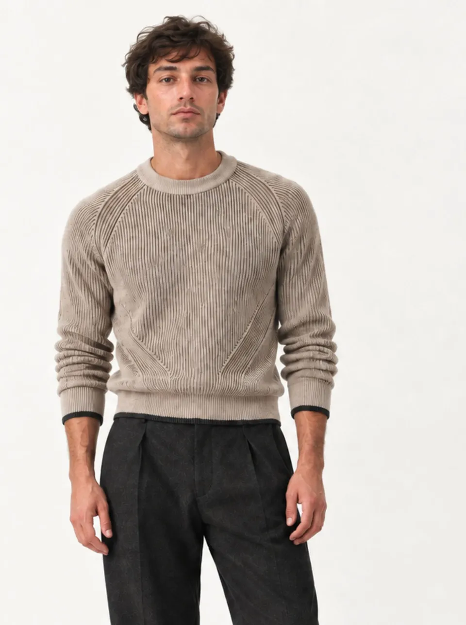 Pipolaki Ubac pull uomo lana merinos nero/beige