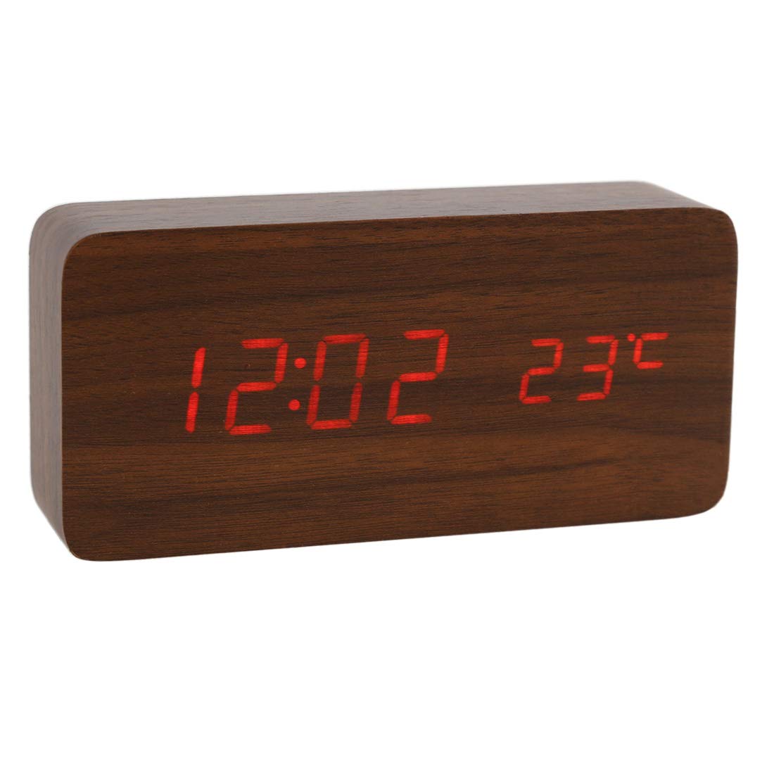 ThreeH Sveglia LED Legno Brown Red USB con Allarme