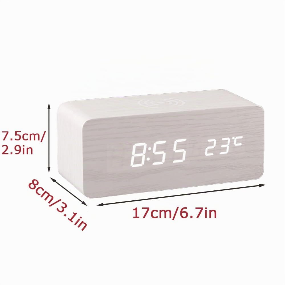 ThreeH Sveglia Legno Bianca Ricarica Wireless LED Bianco