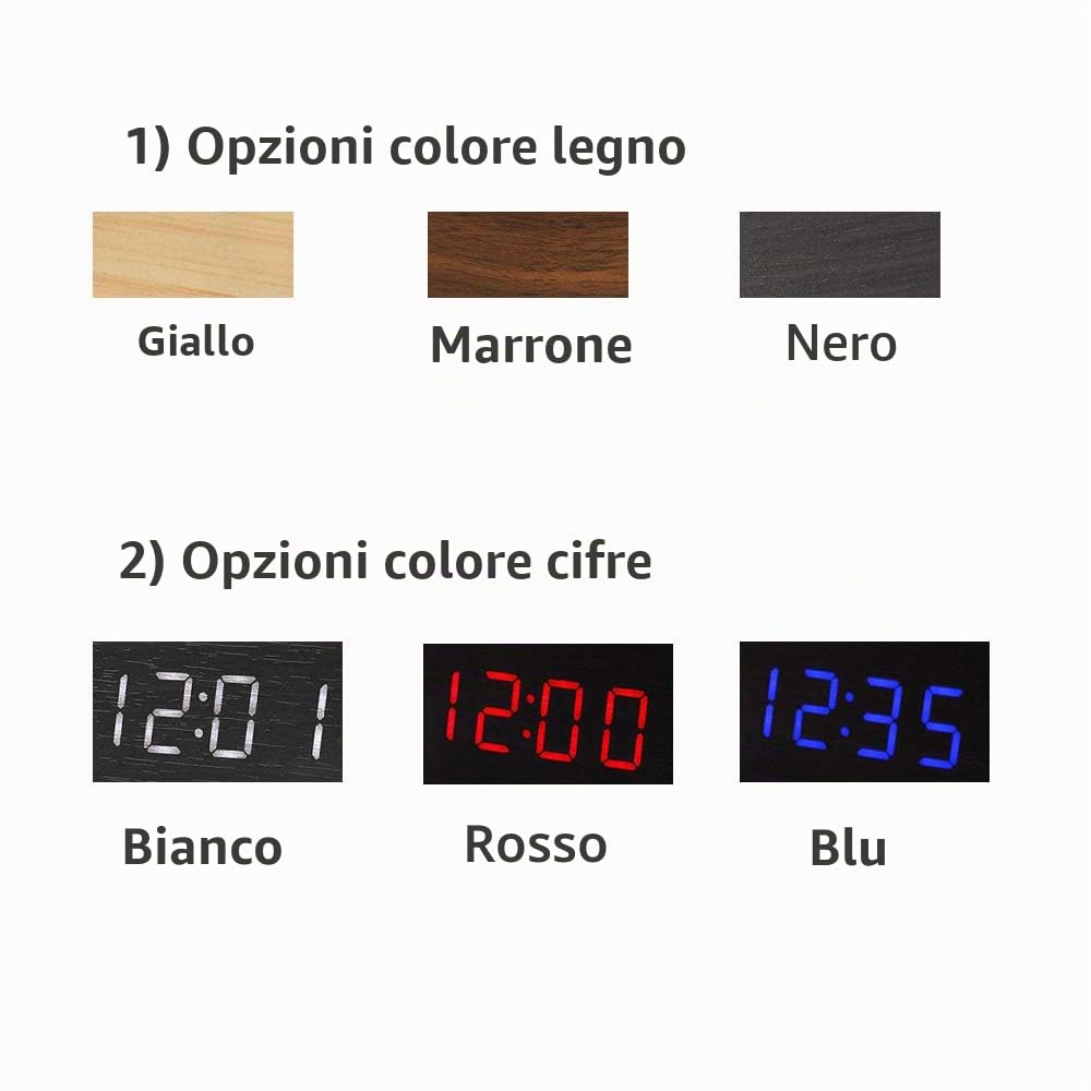 ThreeH Sveglia LED Legno Brown Red USB con Allarme