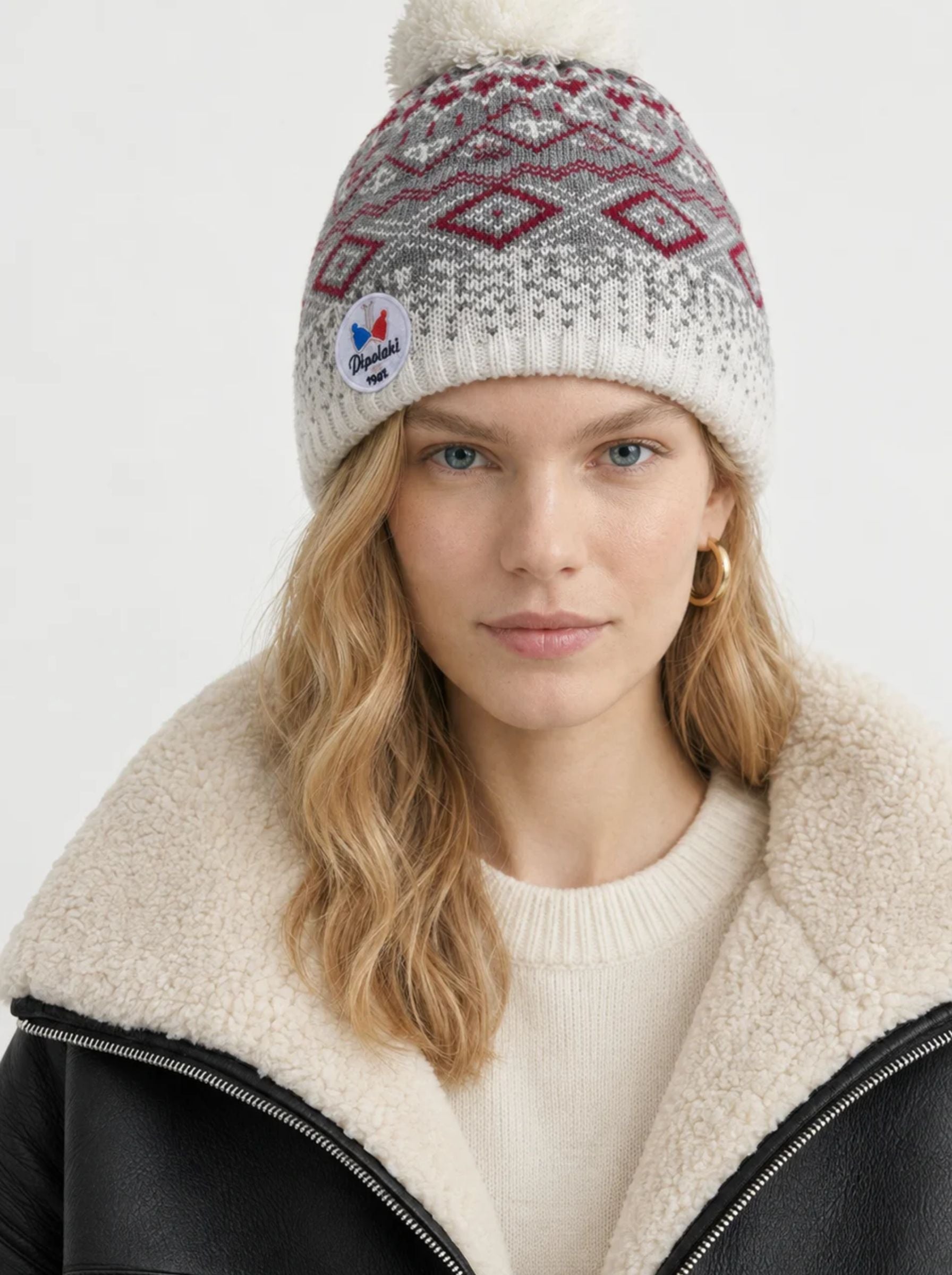 PIPOLAKI Palio berretto invernale marine jacquard pompon