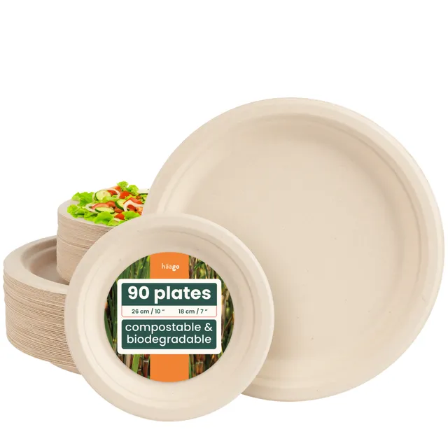 haago Sugarcane Plates Piatti monouso 90 pezzi 25+18 cm