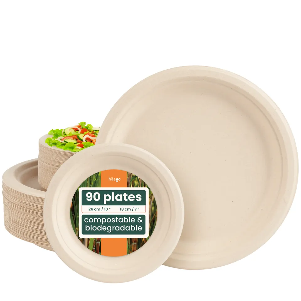 haago Sugarcane Plates Piatti monouso 90 pezzi 25+18 cm