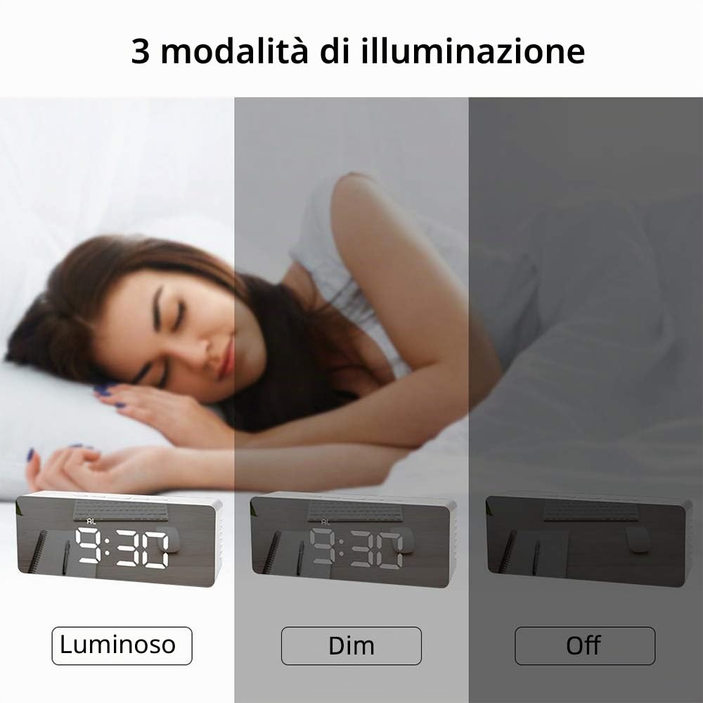 ThreeH Orologio Digitale LED Specchio Bianco Sveglia Snooze