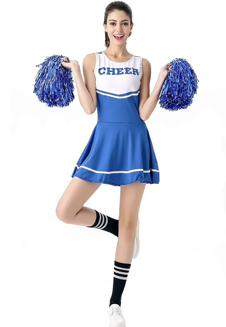 ThreeH Costume Cheerleader Blu Taglia Media con Scritta