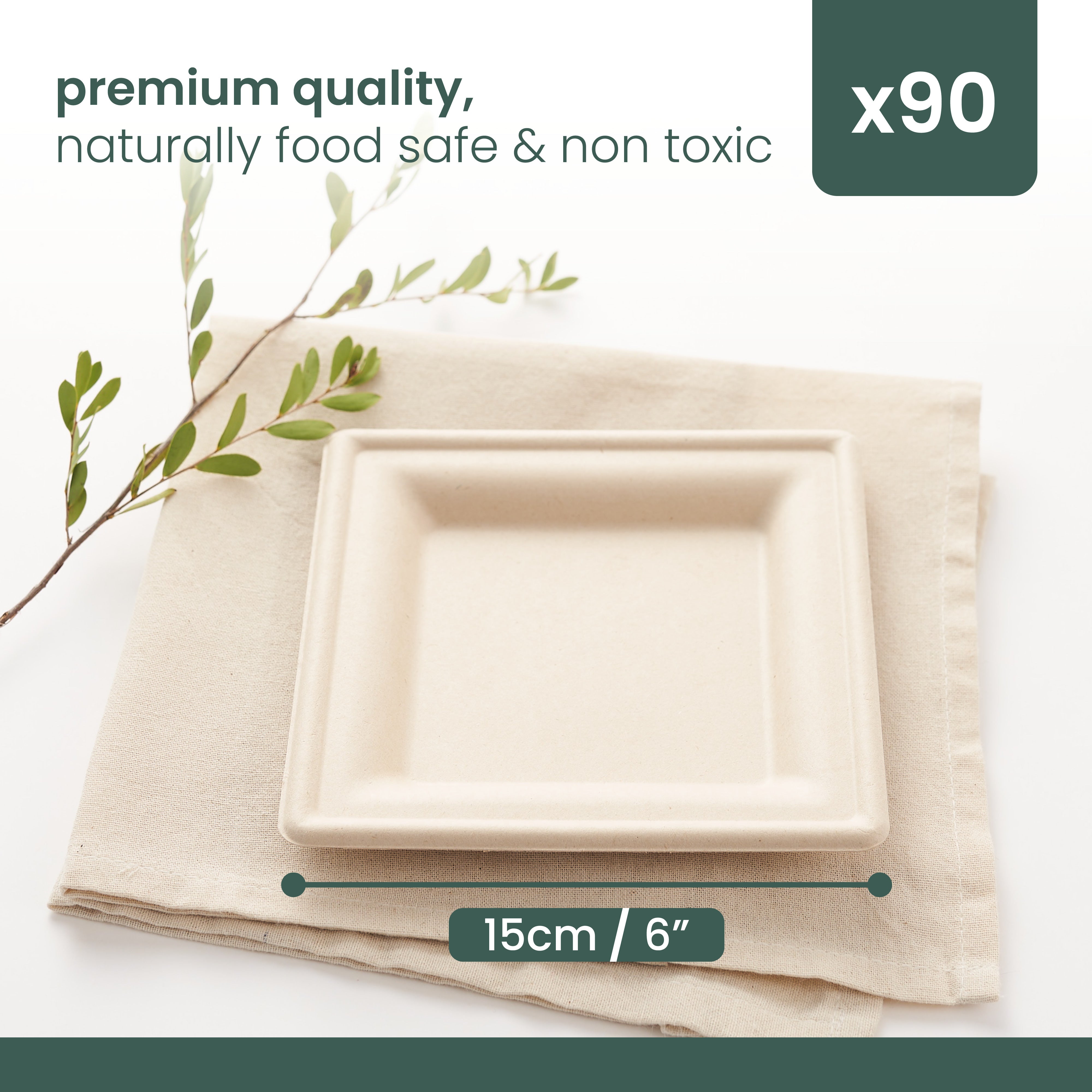 haago Sugarcane Plates piatti quadrati 15 cm 90 pezzi bio