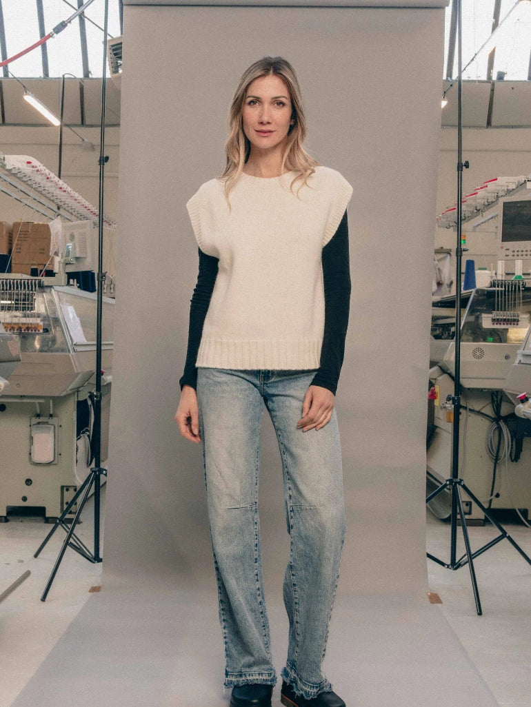 Pipolaki Barbara gilet donna ecru in lana e alpaca