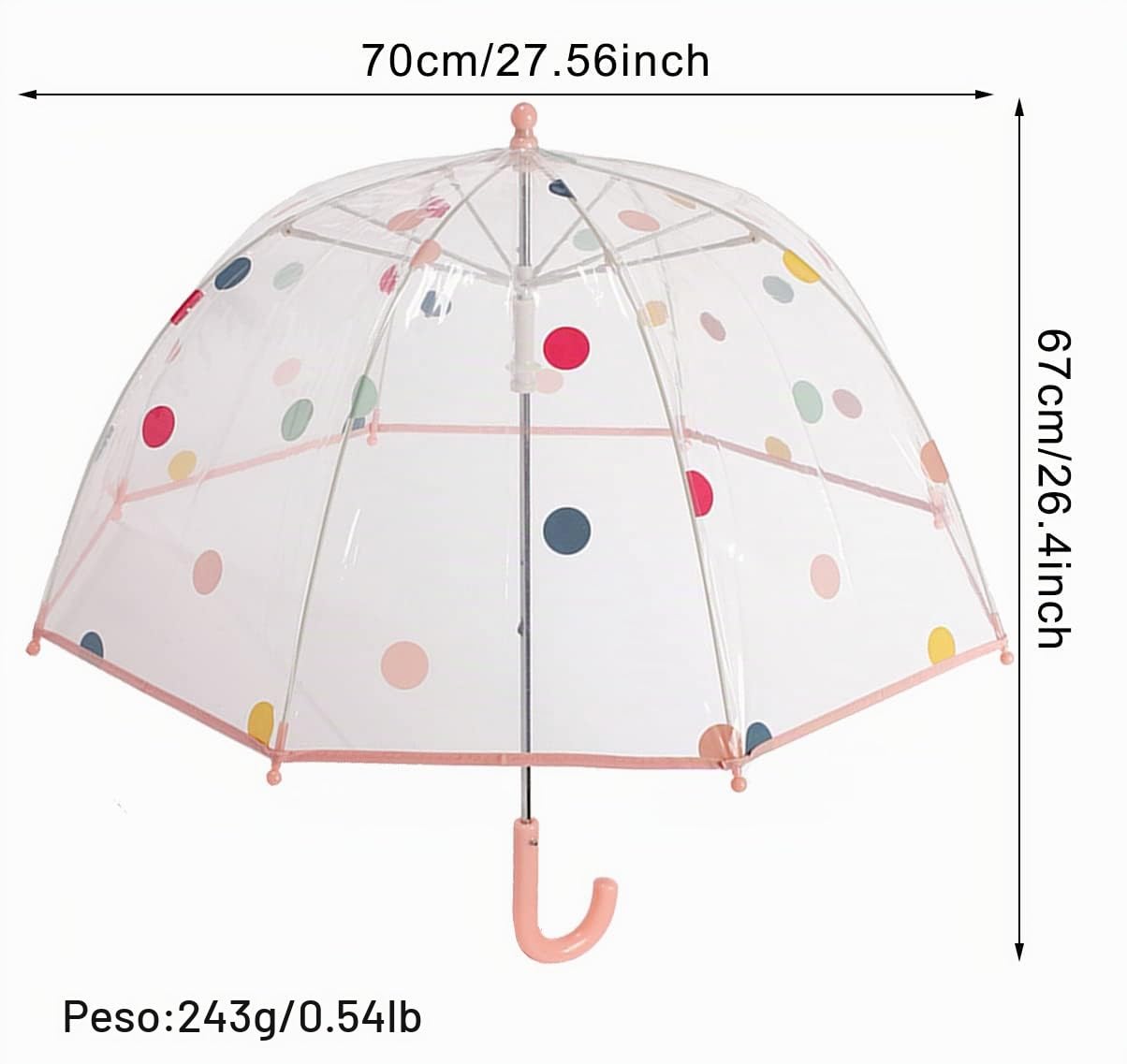 ThreeH Umbrellas pois rosa ombrello bimbo trasparente 70 cm