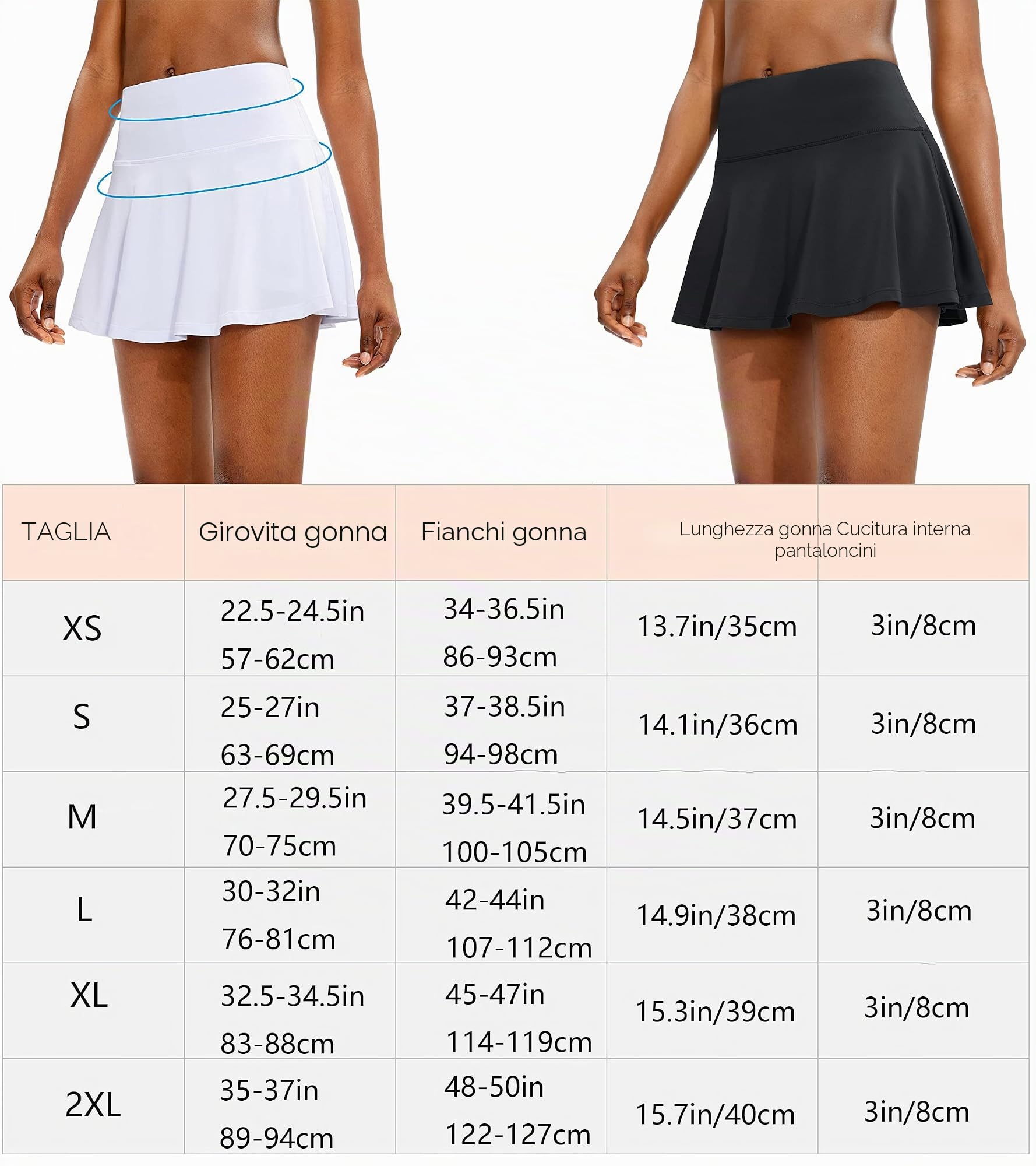 ThreeH Gonna Tennis Pieghe Skort Donna Nero con Tasche