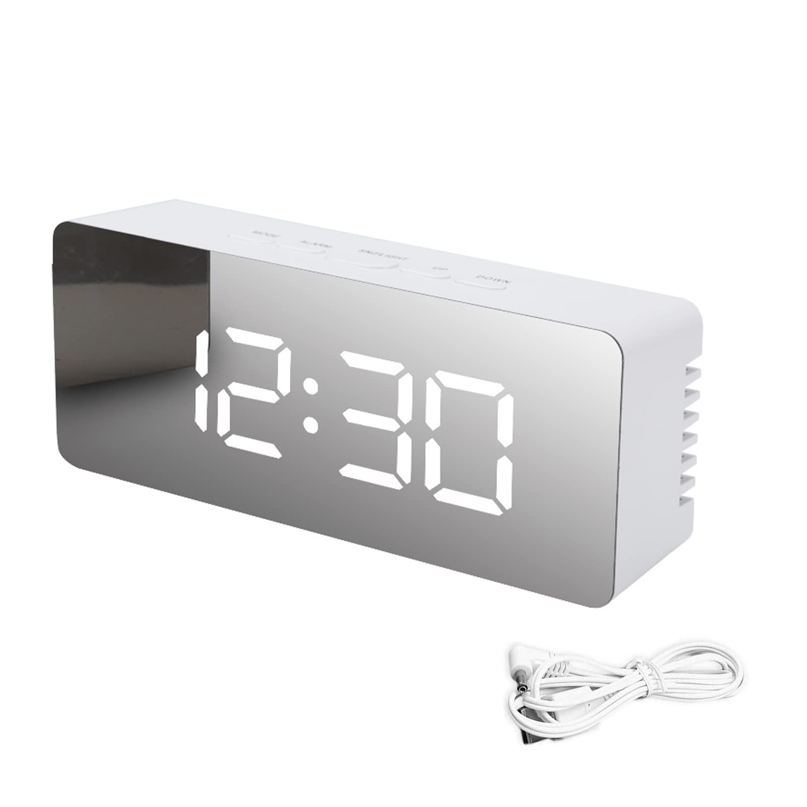 ThreeH Orologio Digitale LED Specchio Bianco Sveglia Snooze