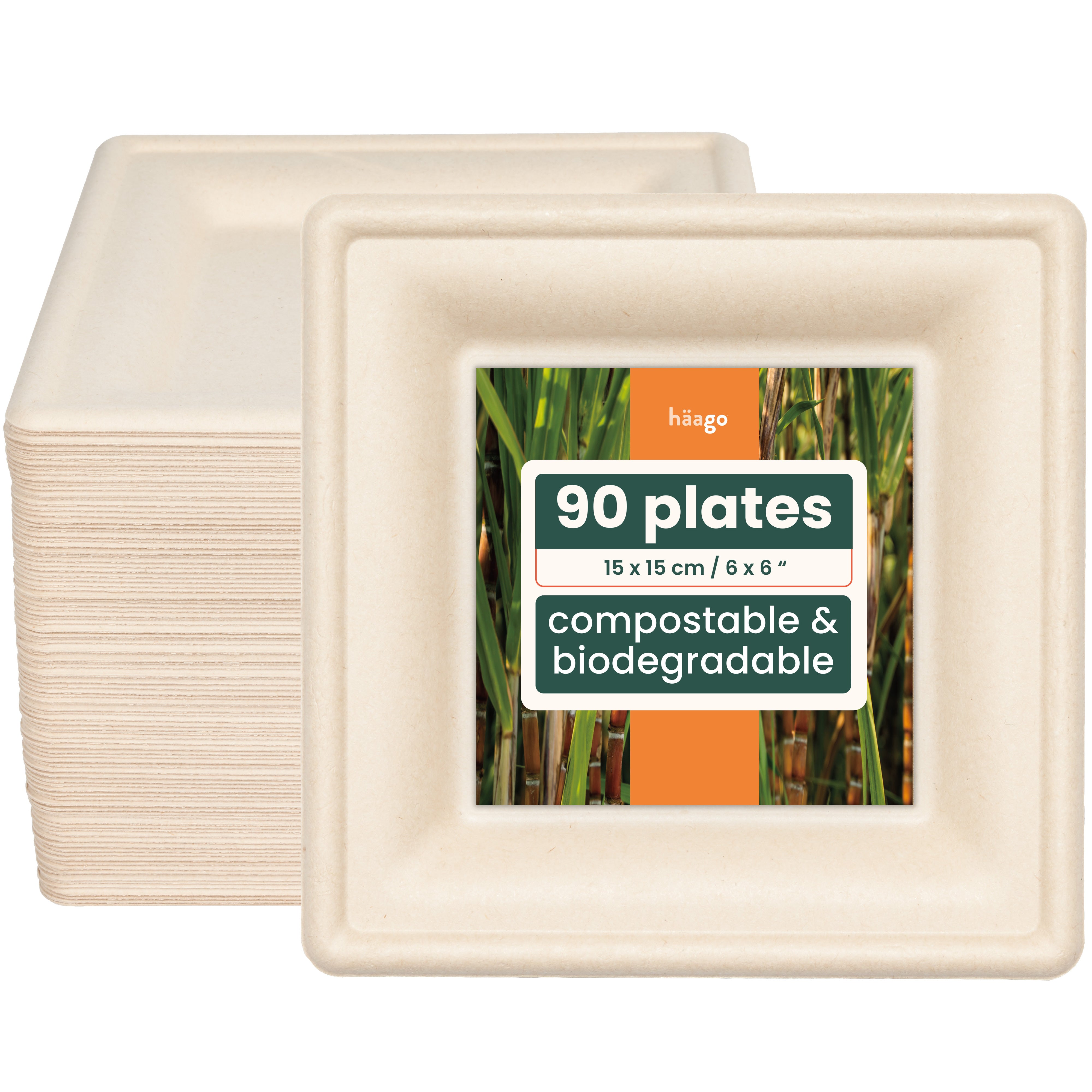 haago Sugarcane Plates piatti quadrati 15 cm 90 pezzi bio