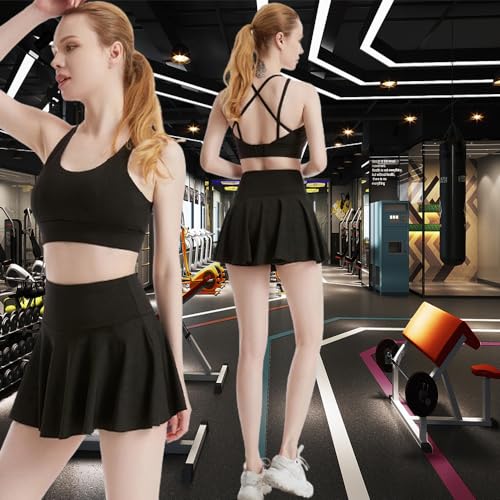 ThreeH Gonna Tennis Donna Sportiva Nera con Pantaloncini