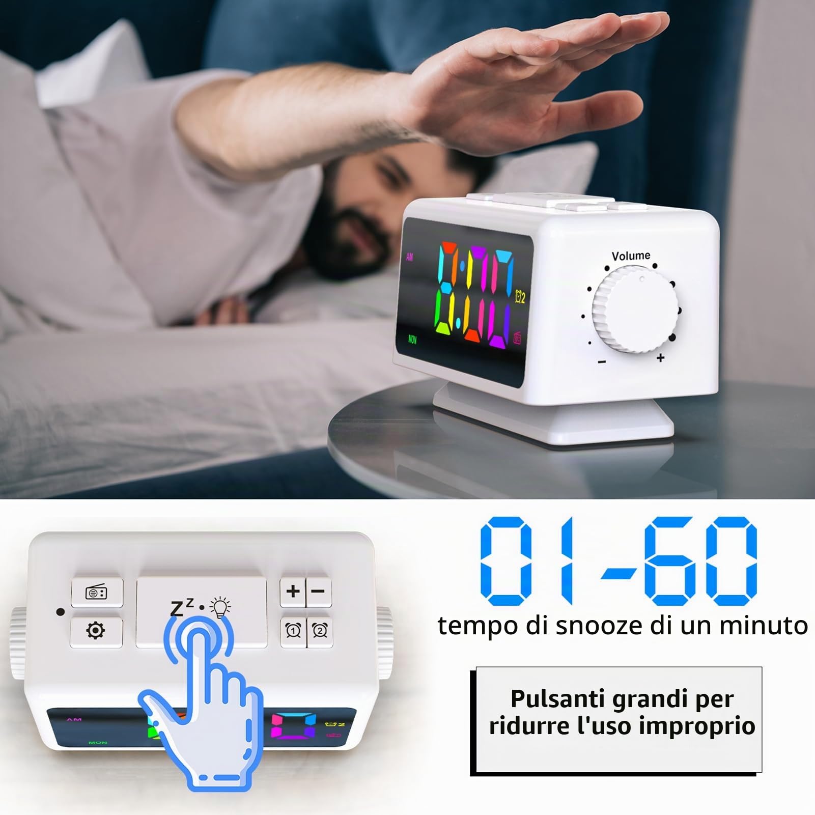 ThreeH radiosveglia RGB orologio bianco doppia sveglia