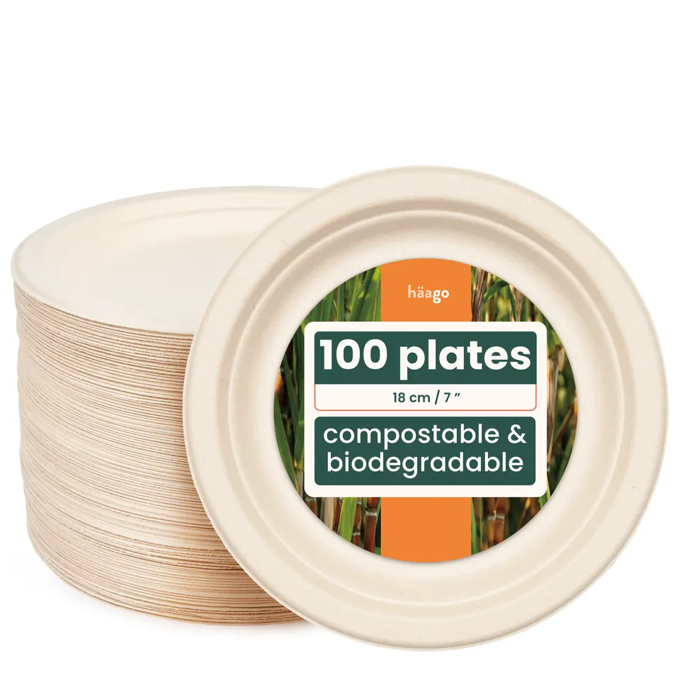 haago Sugarcane Plates Piatti 18cm 100 pezzi rotondi