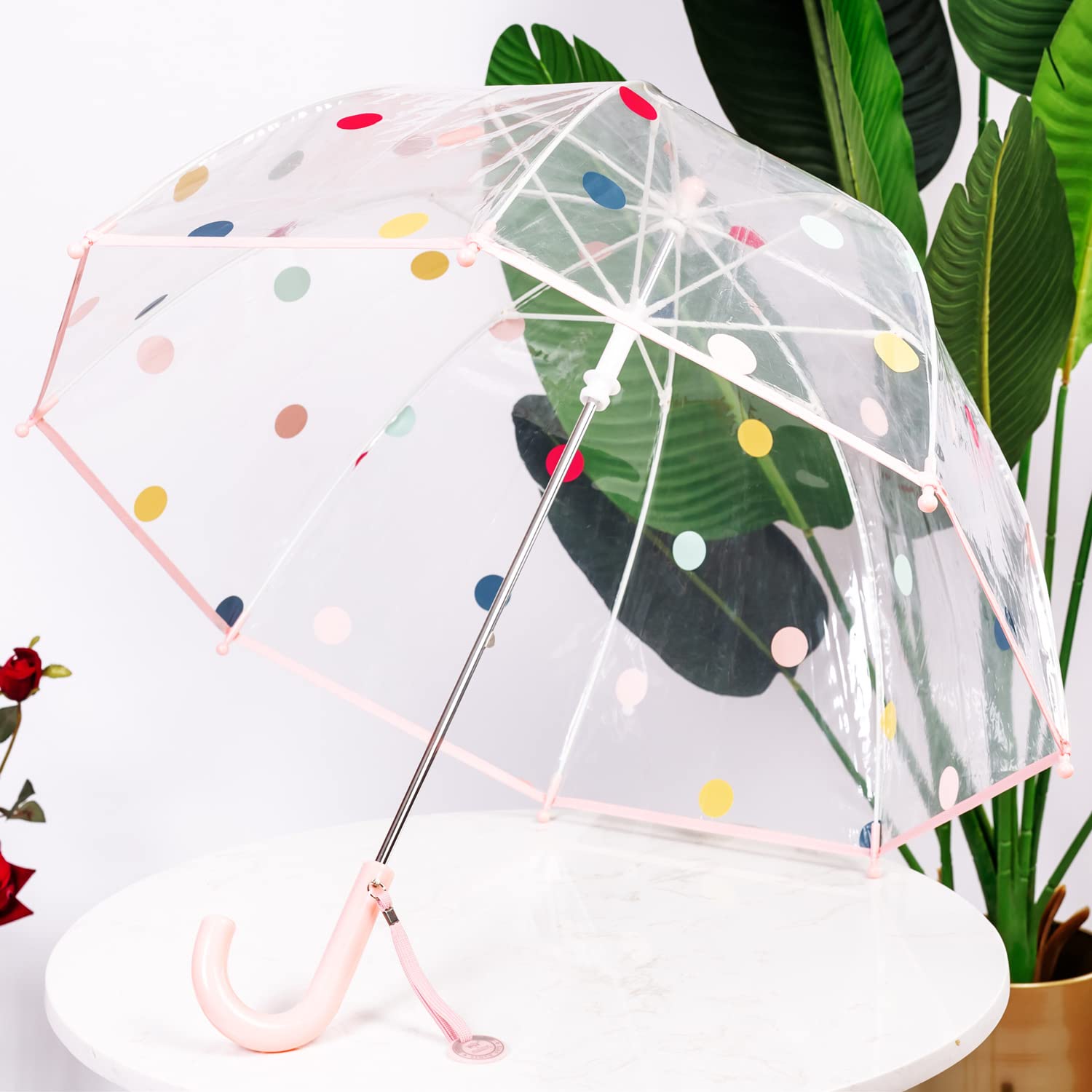 ThreeH Umbrellas pois rosa ombrello bimbo trasparente 70 cm