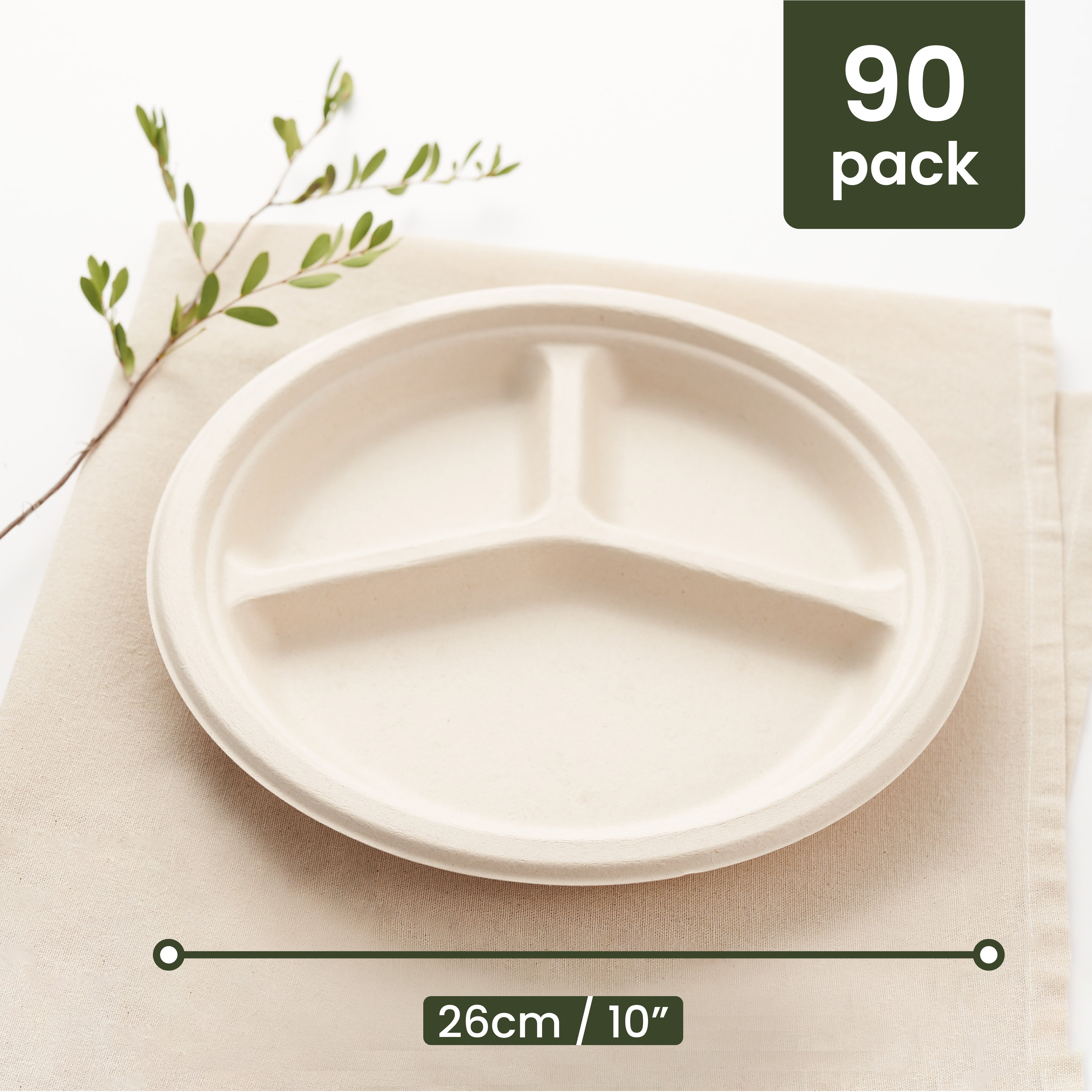 Haago Sugarcane Plates piatti 3 scomparti 26cm 90 pezzi