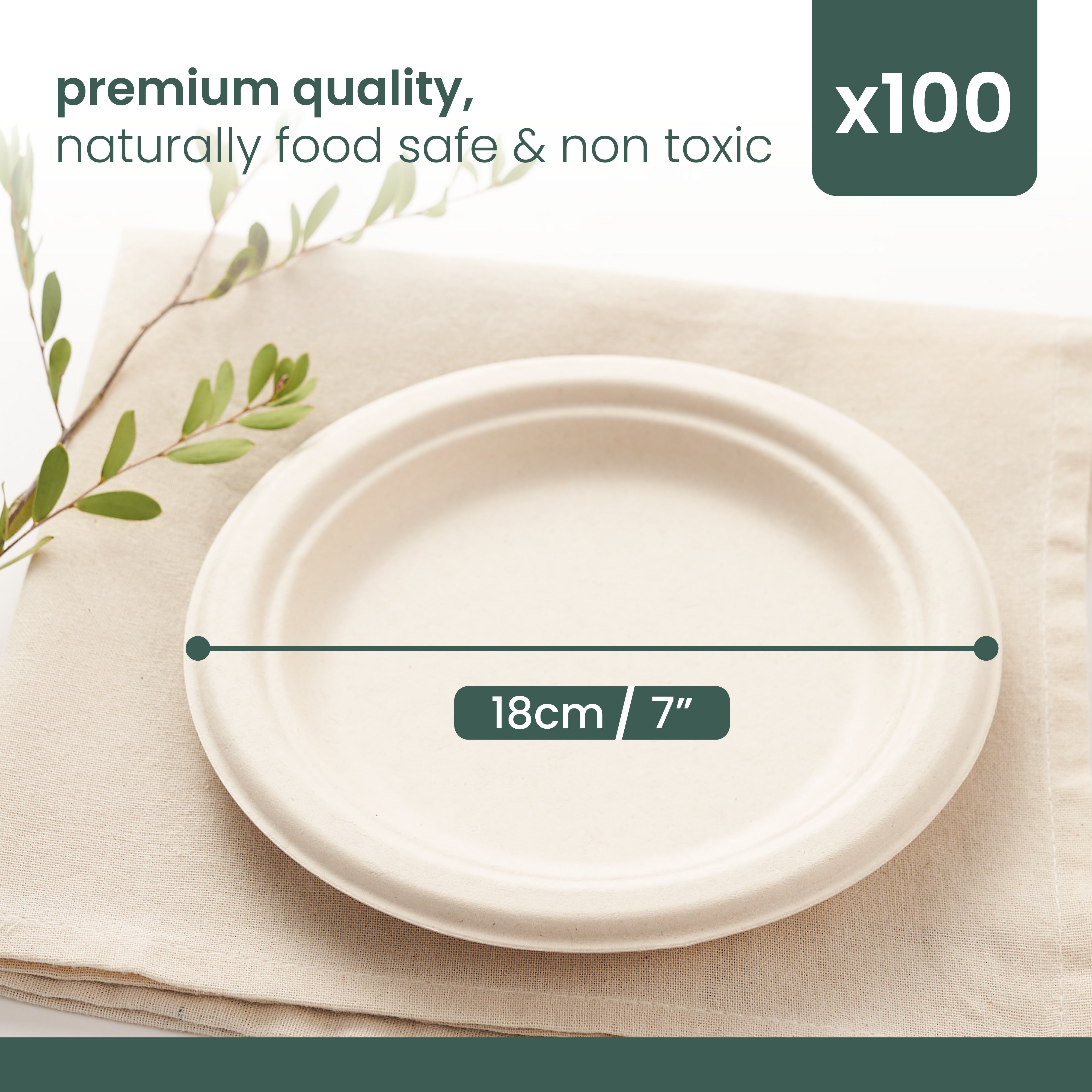 haago Sugarcane Plates Piatti 18cm 100 pezzi rotondi