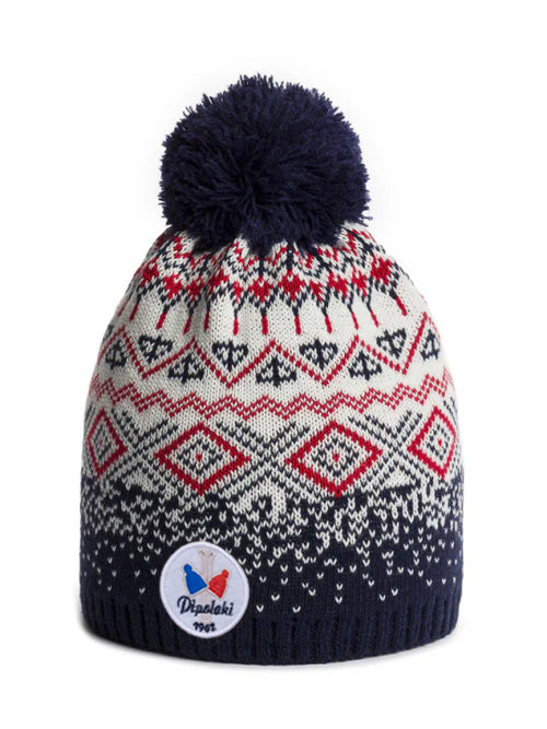 PIPOLAKI Palio berretto invernale marine jacquard pompon