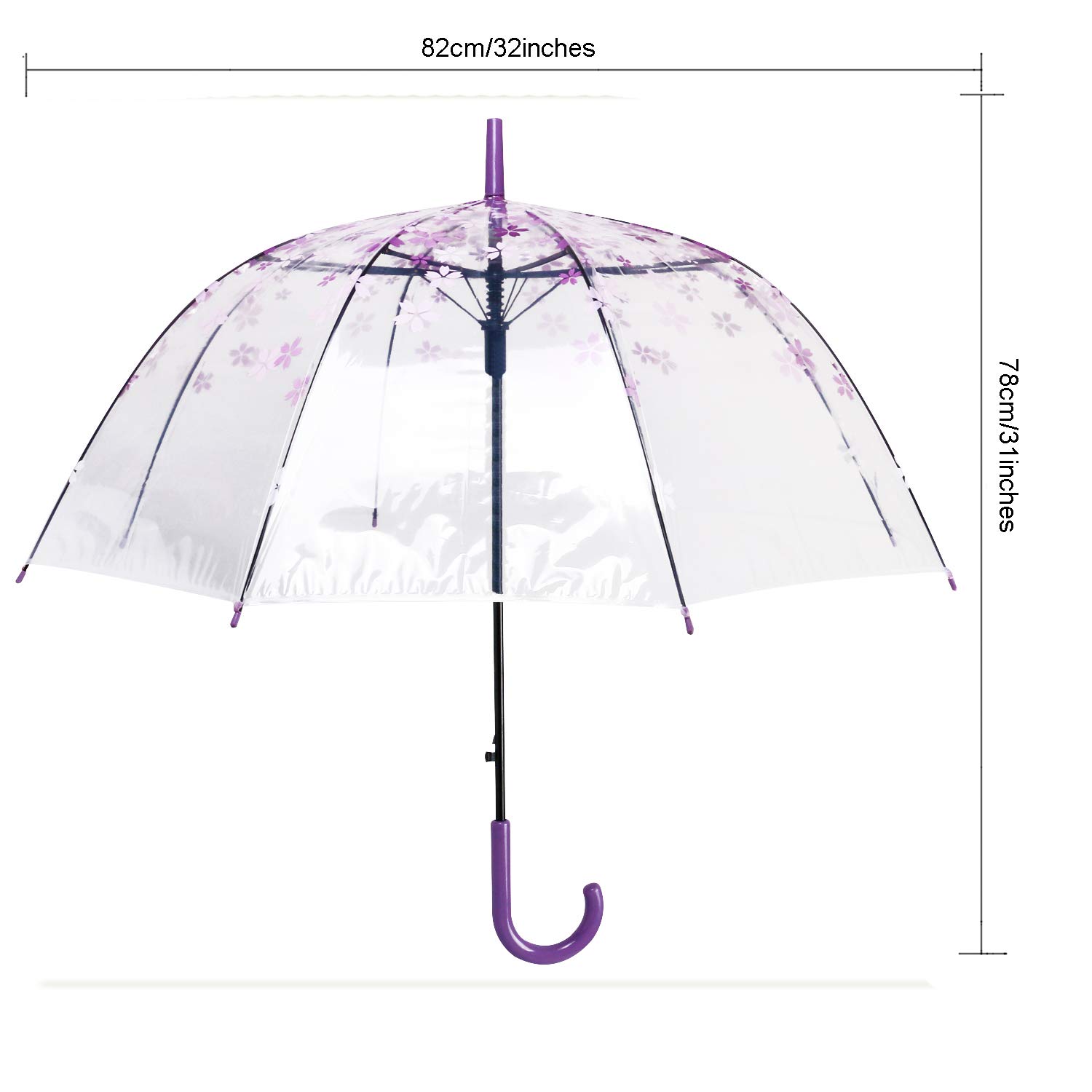 ThreeH KS11 Ombrello Trasparente Donna Viola Automatico