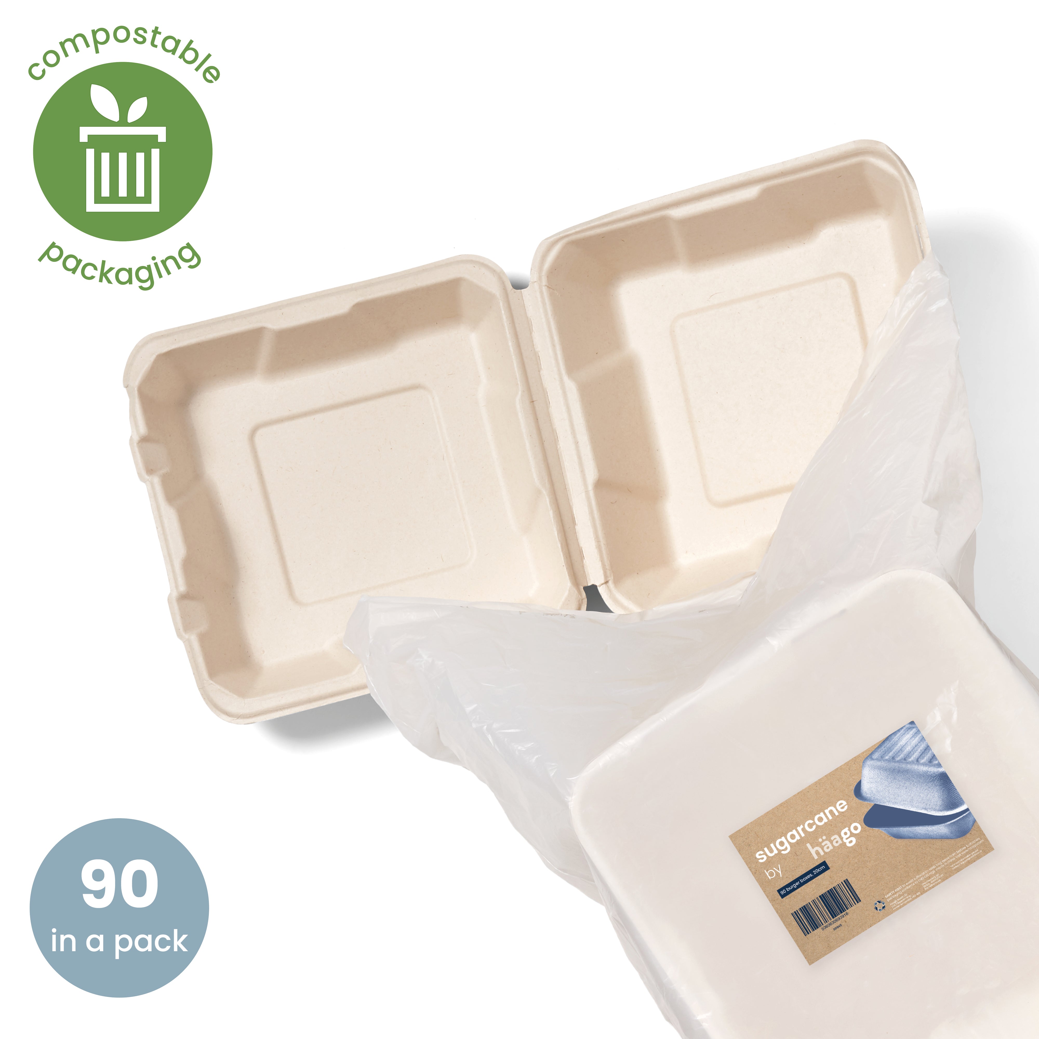 haago Sugarcane Trays & Boxes box burger 21cm 90 pezzi compostabili