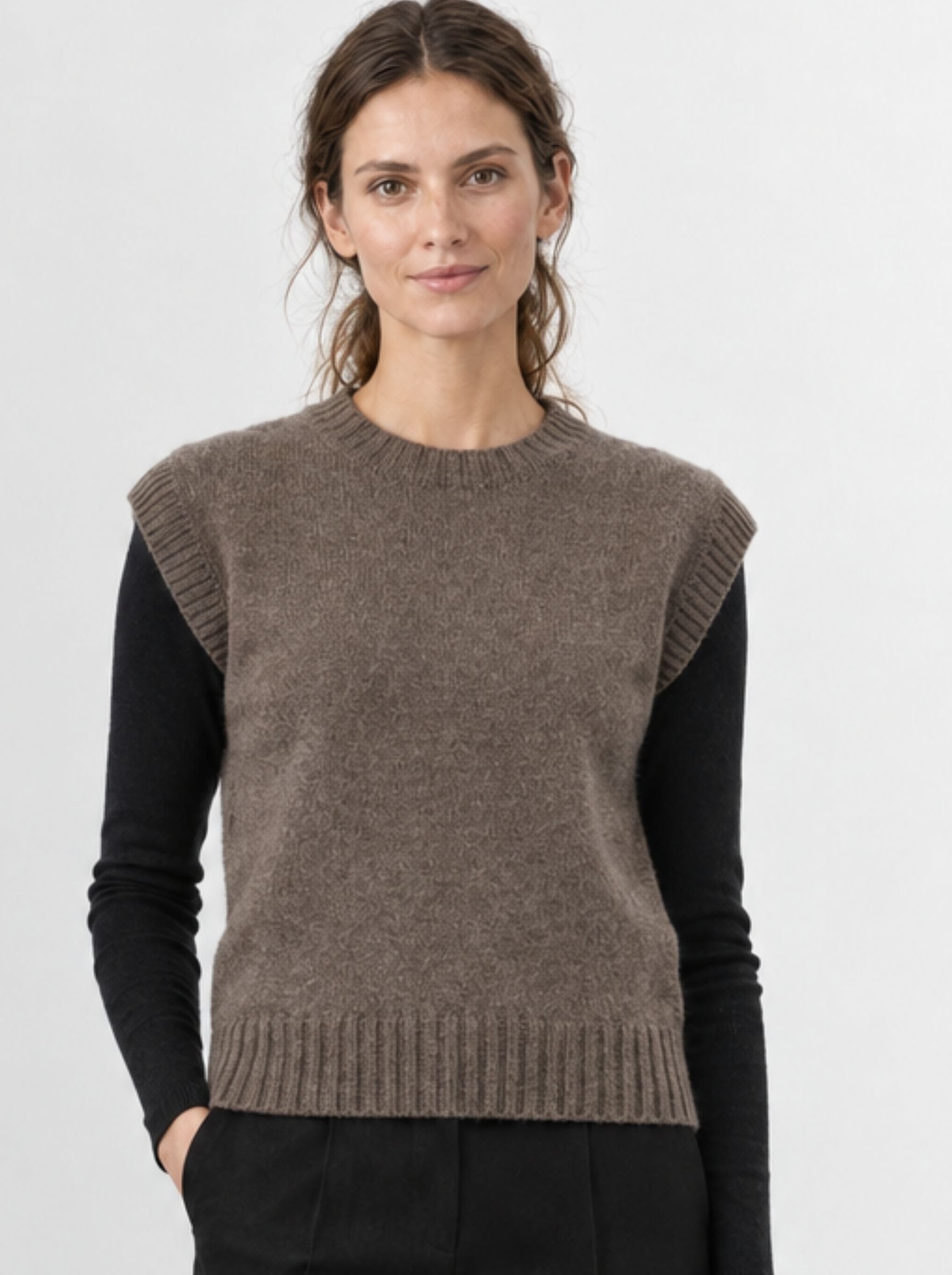 Pipolaki Barbara gilet donna ecru in lana e alpaca