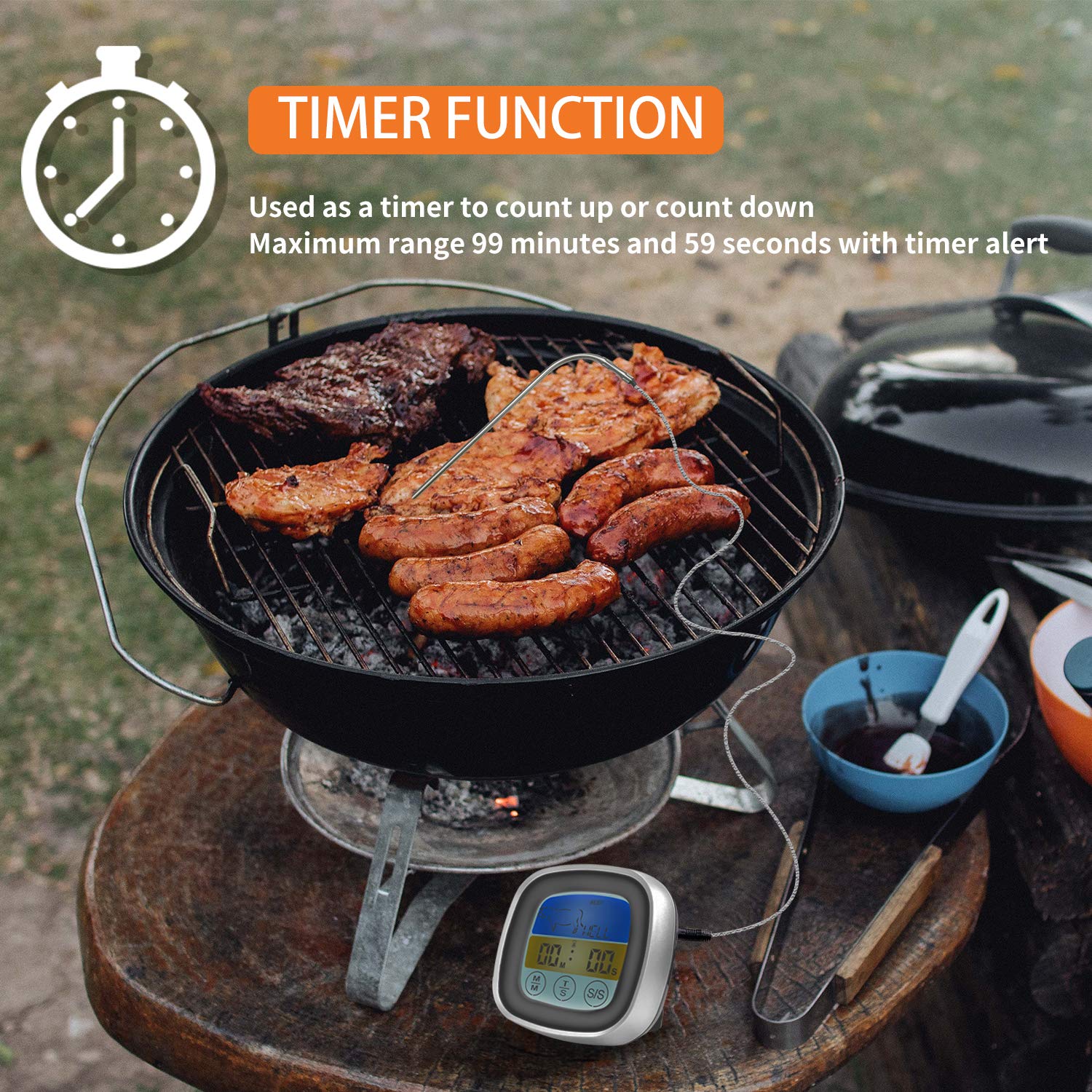 ThreeH Termometro Cucina Digitale Grigio Impermeabile