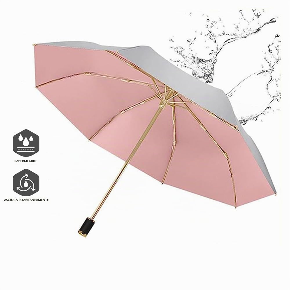 ThreeH Ombrello Rosa UPF 50+ Antipioggia Parasole 8 Stecche