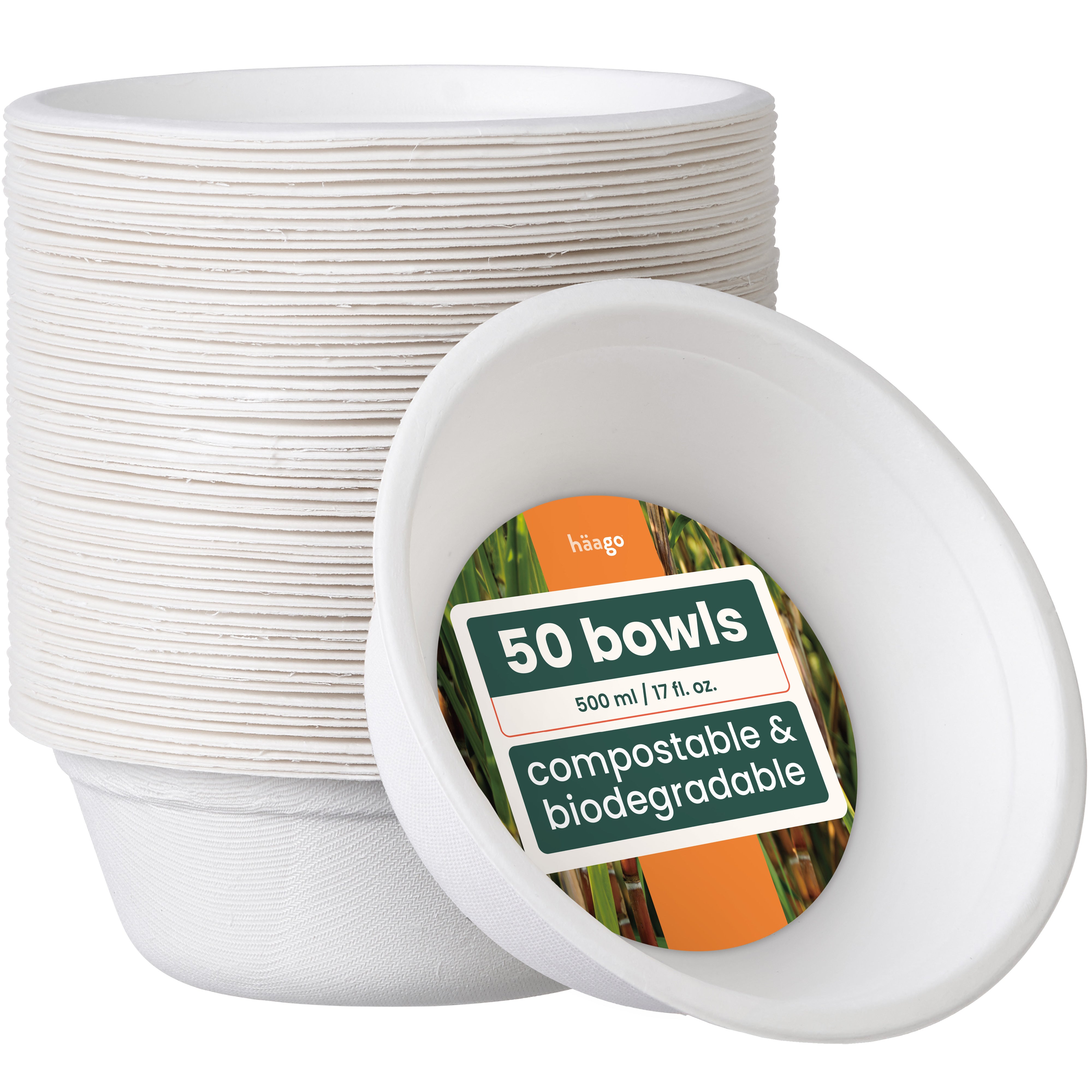 haago Sugarcane Trays & Boxes ciotole rotonde 16cm 500ml bianche