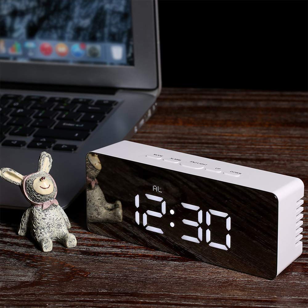 ThreeH Orologio Digitale LED Specchio Bianco Sveglia Snooze