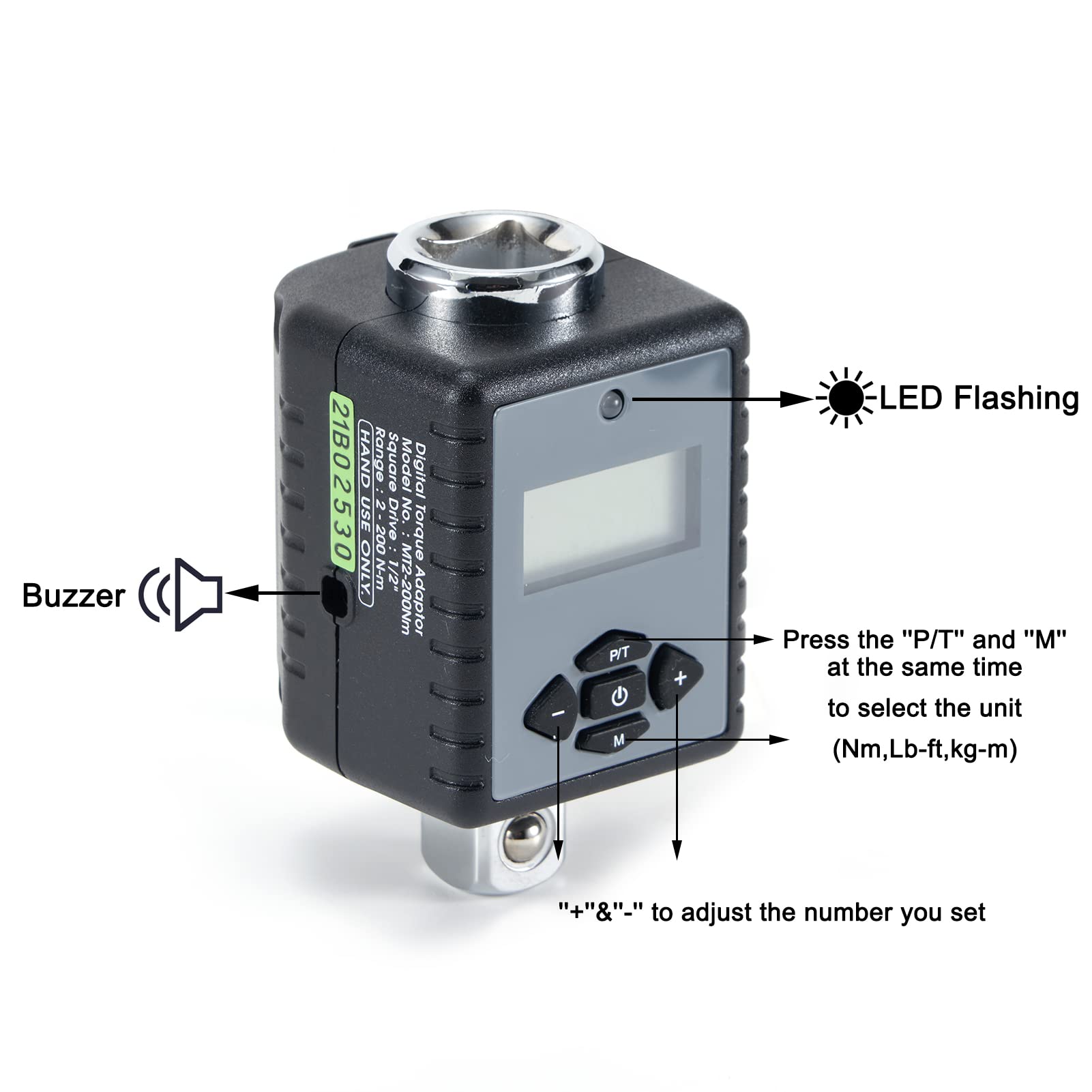 ThreeH 2-200 Nm adattatore coppia digitale 1/2" LED