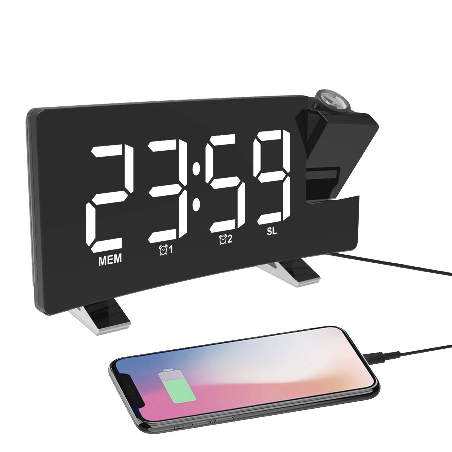 ThreeH radiosveglia proiezione bianca display USB snooze