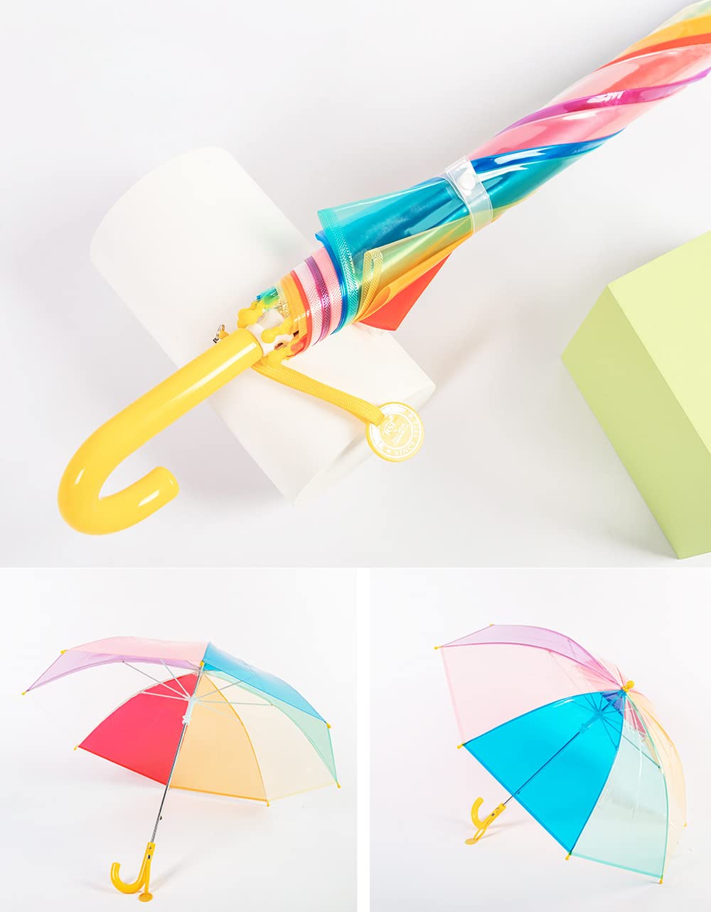 ThreeH Umbrellas Ombrello Bimbo Trasparente Antipioggia Bianco