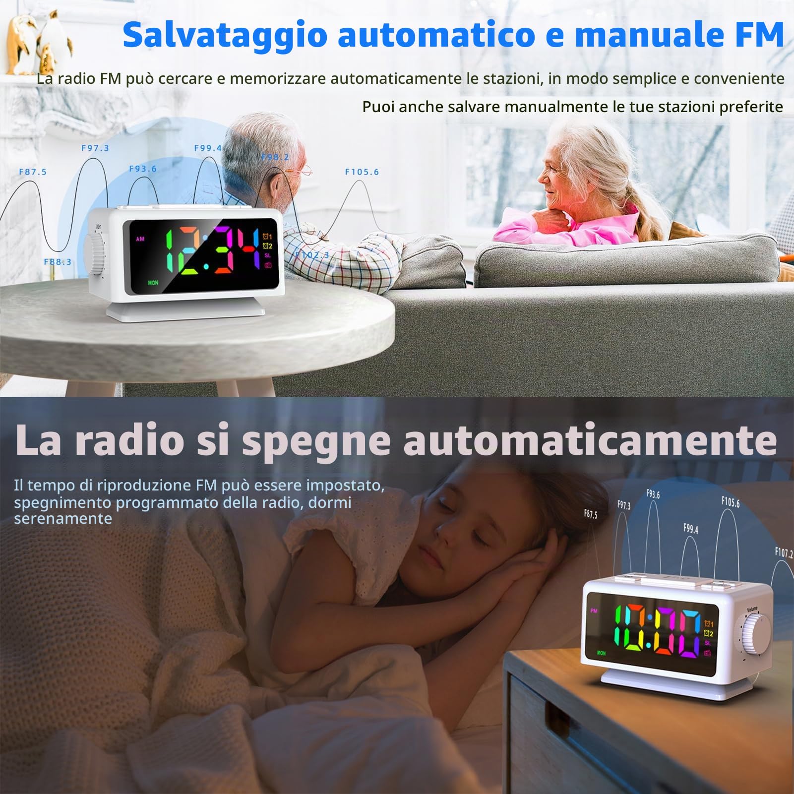 ThreeH radiosveglia RGB orologio bianco doppia sveglia