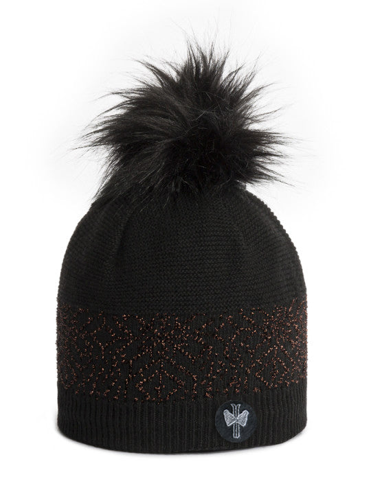 Pipolaki Favara Berretto Donna Nero con Pompon Pile