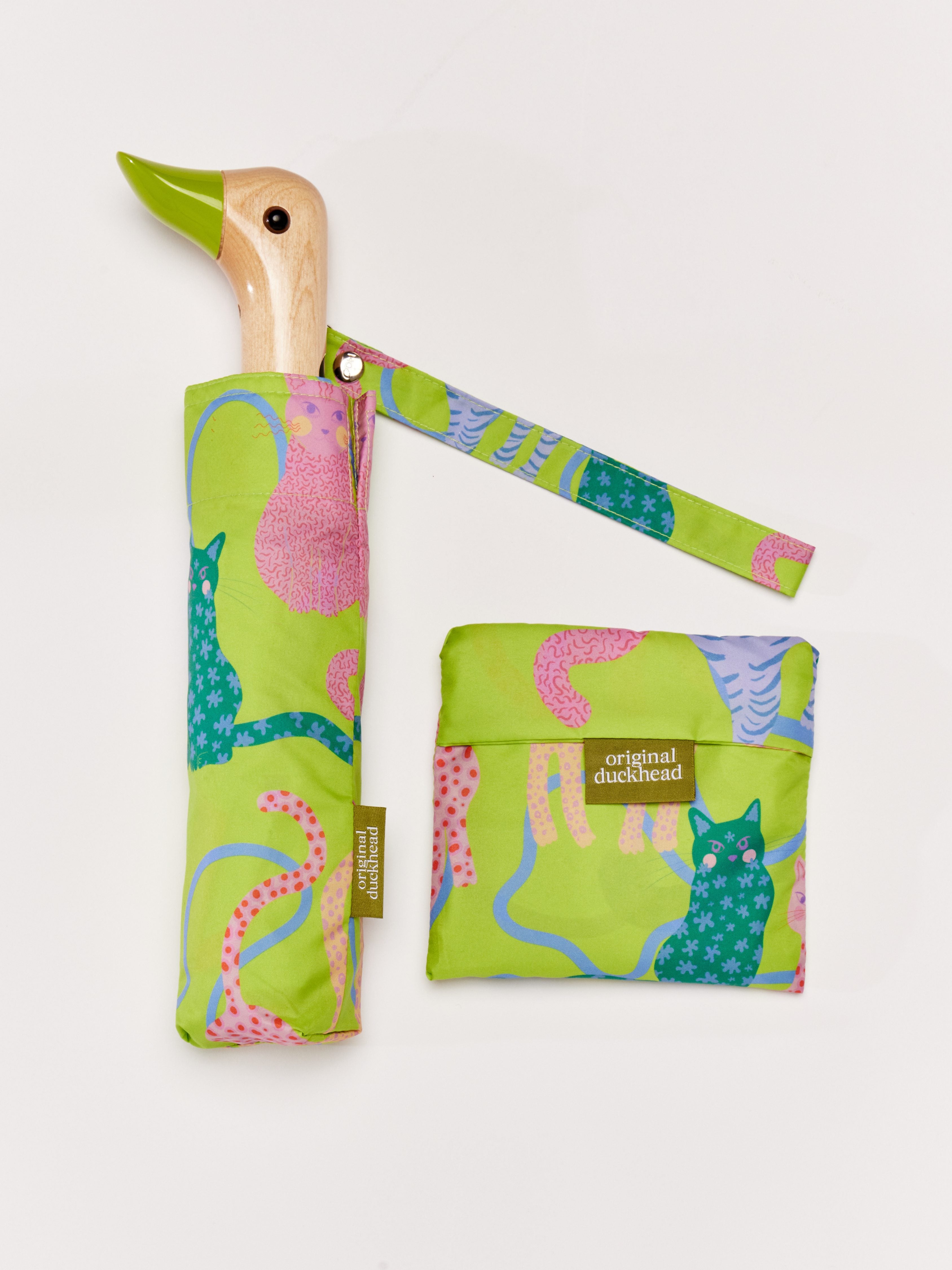 Original Duckhead Lime Arty Cats borsa riutilizzabile verde gatti