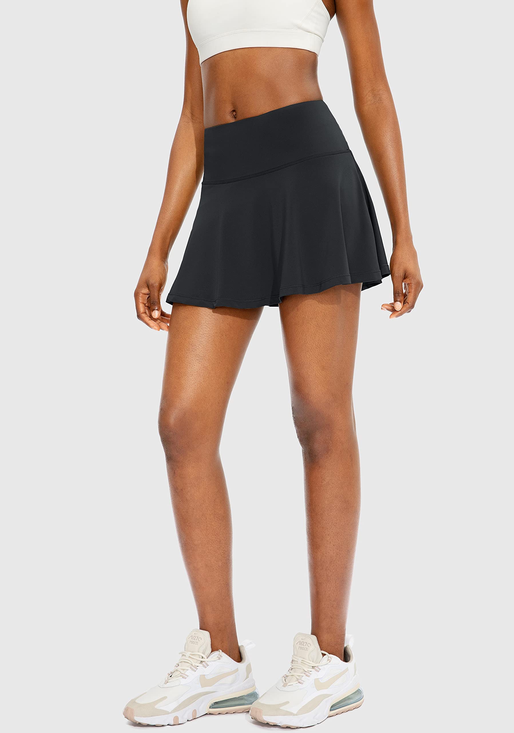 ThreeH Gonna Tennis Pieghe Skort Donna Nero con Tasche