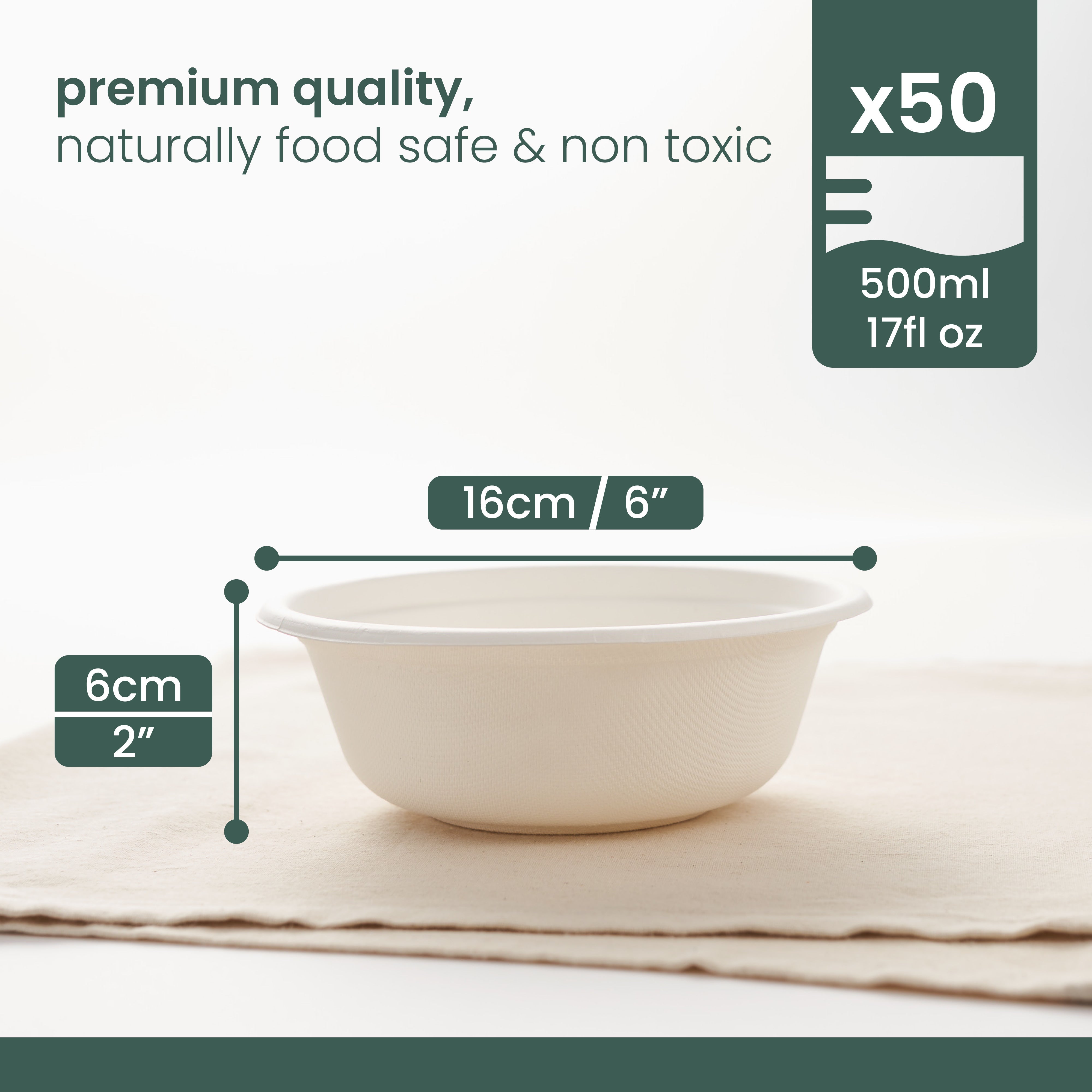 haago Sugarcane Trays & Boxes ciotole rotonde 16cm 500ml bianche