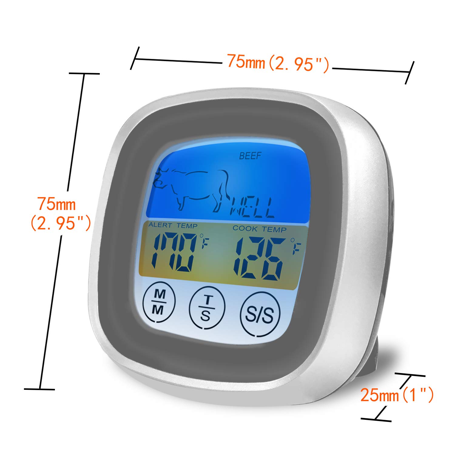 ThreeH Termometro Cucina Digitale Grigio Impermeabile