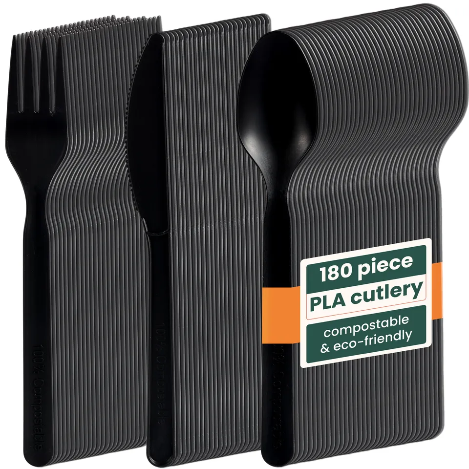 Haago PLA Cutlery Set posate nere 180 pezzi compostabili