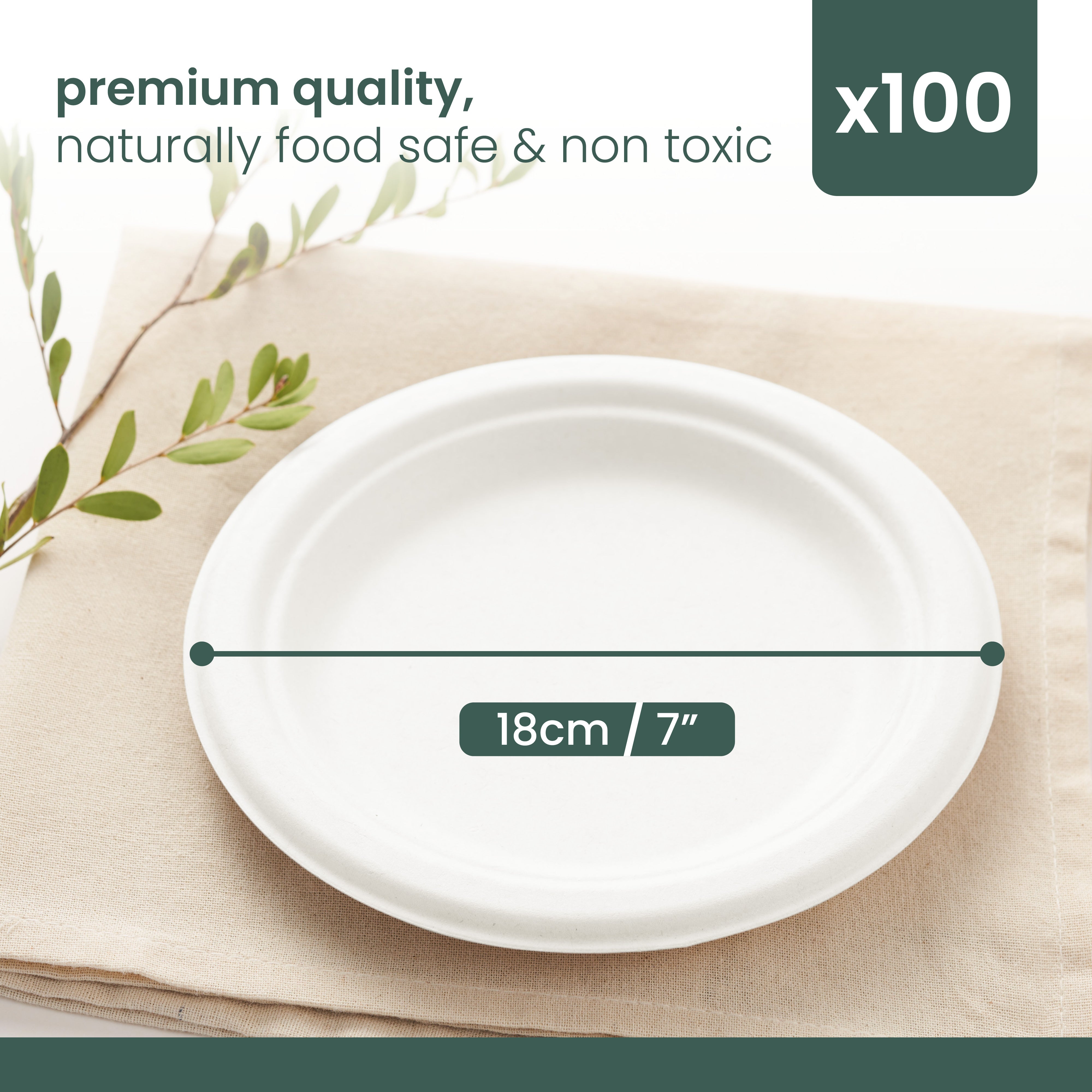 haago Sugarcane Plates piatti rotondi 18cm bianchi compostabili