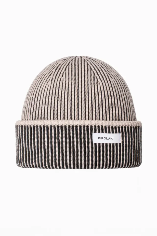 PIPOLAKI Ubac berretto lana merino nero/beige