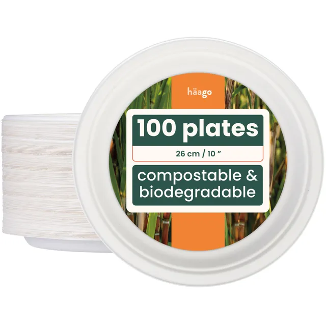 Haago Sugarcane Plates piatti bianchi 26cm 100 pezzi rotondi
