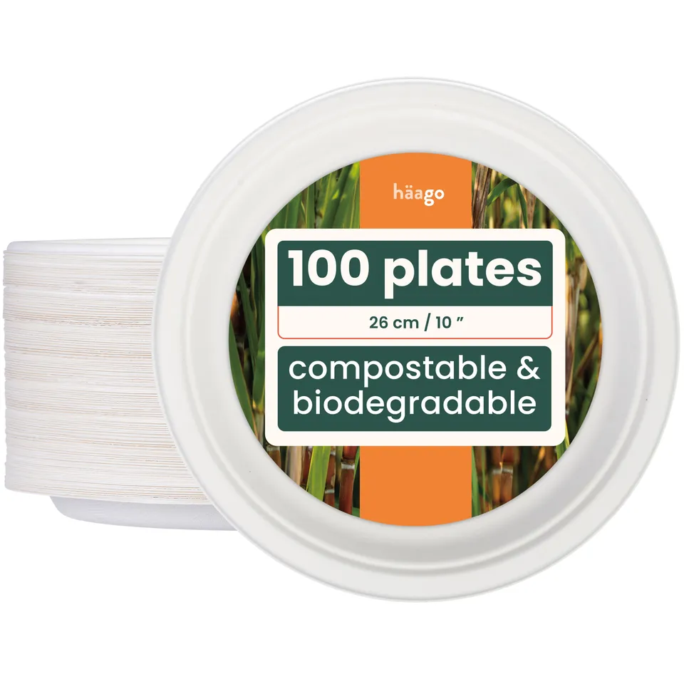 Haago Sugarcane Plates piatti bianchi 26cm 100 pezzi rotondi